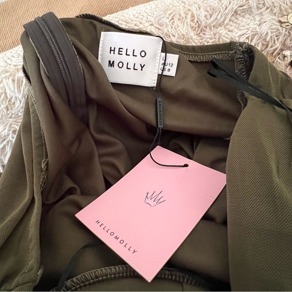 HELLO MOLLY MEET ME IN THE CLUB MINI DRESS KHAKI NEW SIZE 8 cocktail ruched - Picture 7 of 7